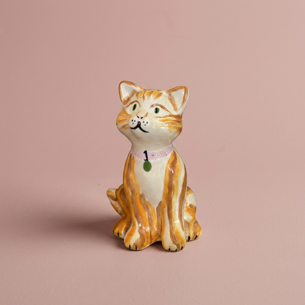 Ceramic cat before and after painting