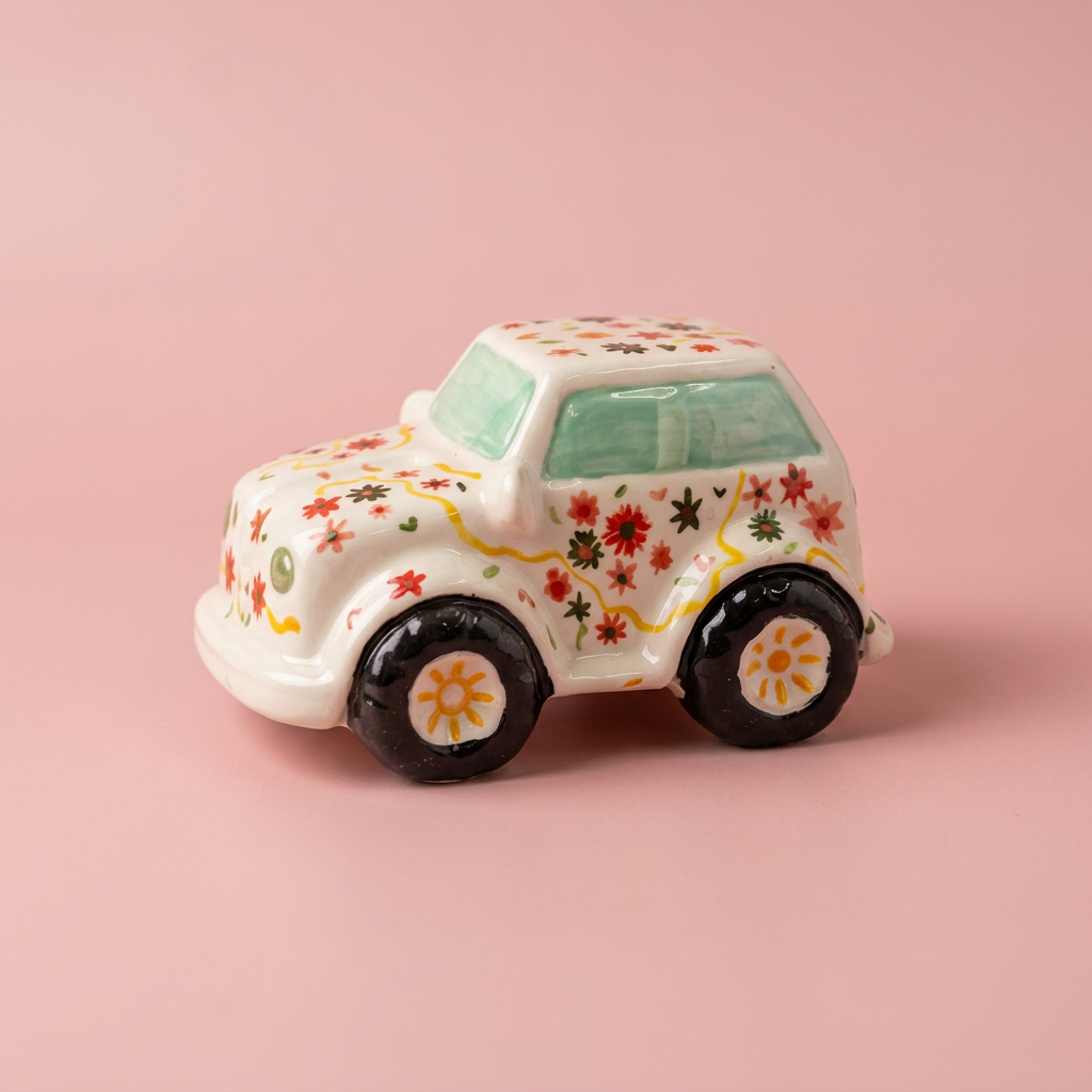 Ceramic car before and after painting
