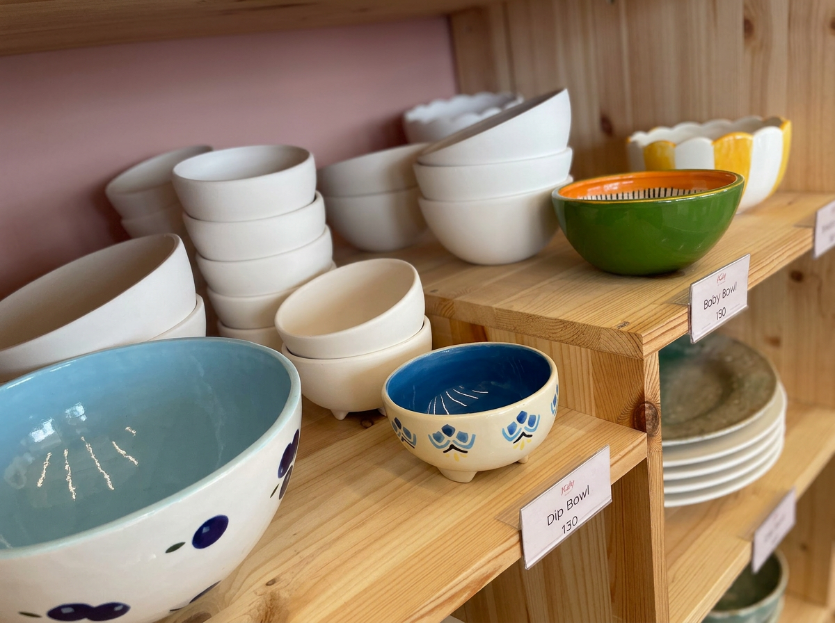 Group painting pottery at Jay Clay studio