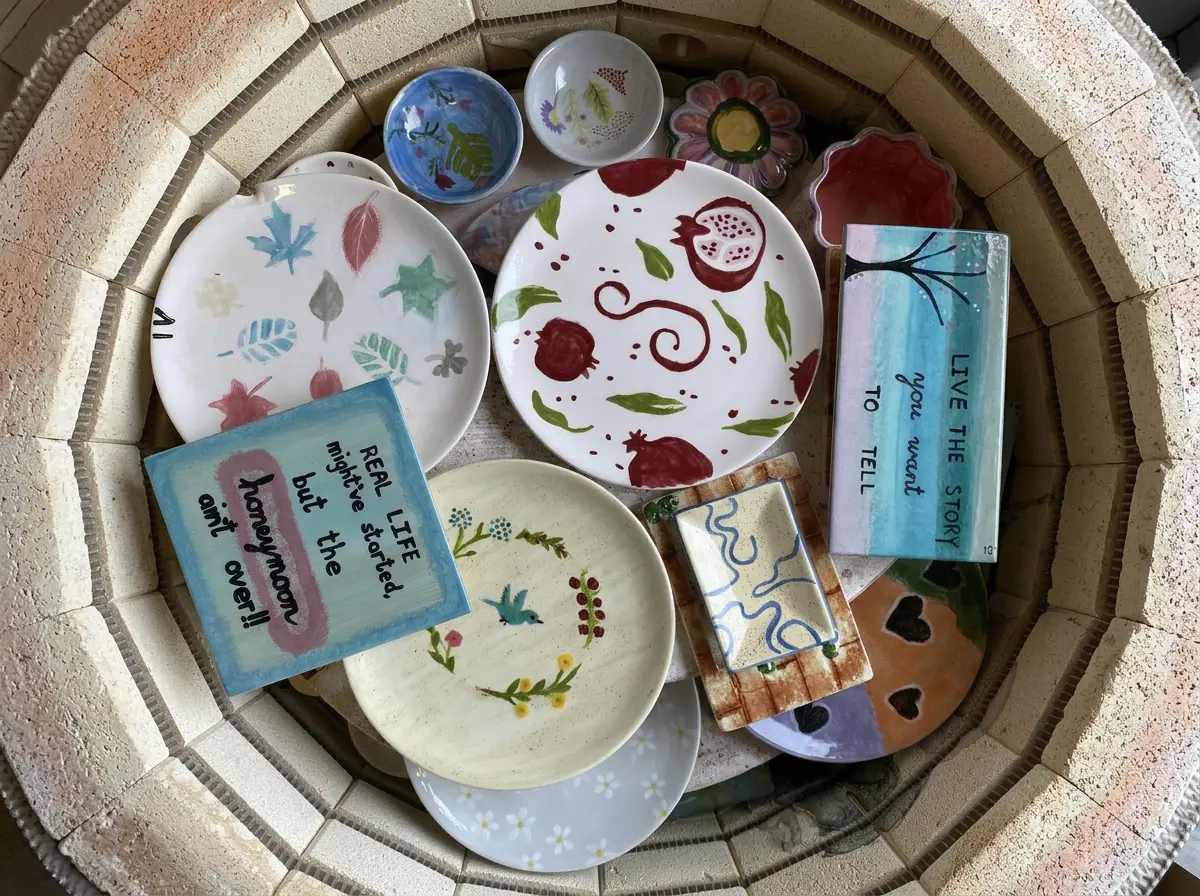 Finished glazed and fired pottery ready for pickup